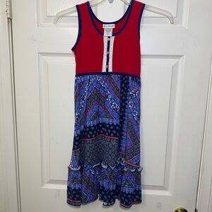 Joan Michelle Red and Blue Dress Girls Size 10 Sleeveless Round Neckline A-line